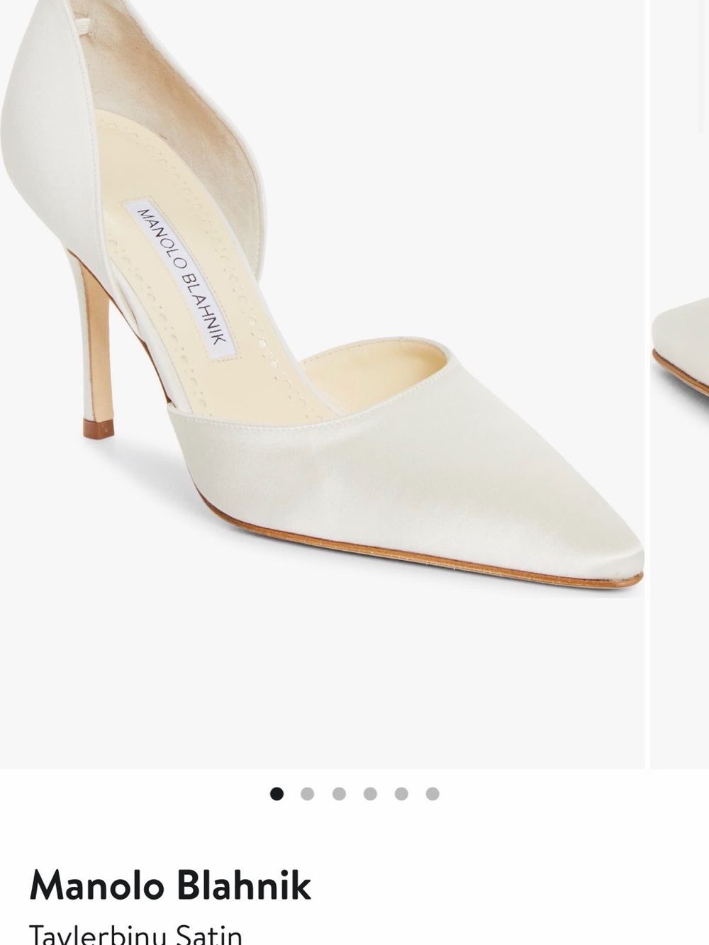 Manolo Blahnik Ivory Satin Pointed D'Orsay Heel